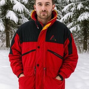 Vintage Edelweiss Skiwear 3-in-1 Ski Jacket Men’s L Red Black Zip Out Liner/Coat